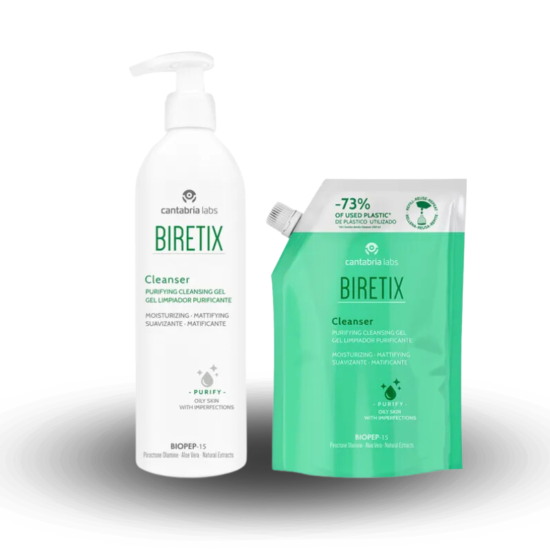 Kit Biretix Cleanser Botella De Aluminio 400 ml + Refill 400 ml