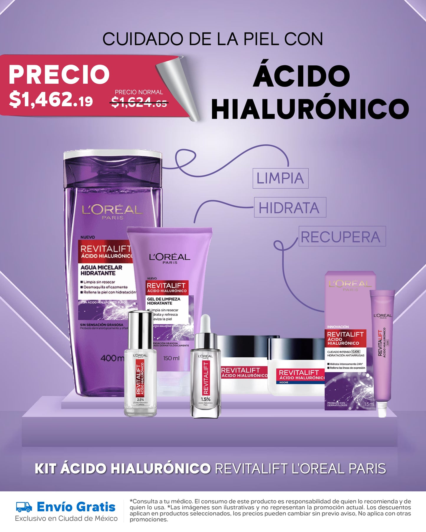 El Kit Revitalift Ácido Hialurónico L'Oréal París, incluye: