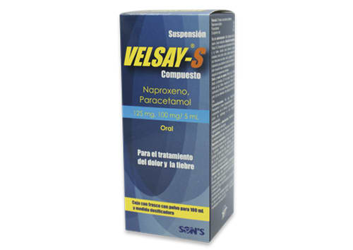 VELSAY-S COMPUESTO SUSP. 125 MG/100 MG FCO. C/PVO. P/100 ML. (NAPROXENO-PARACETAMOL)